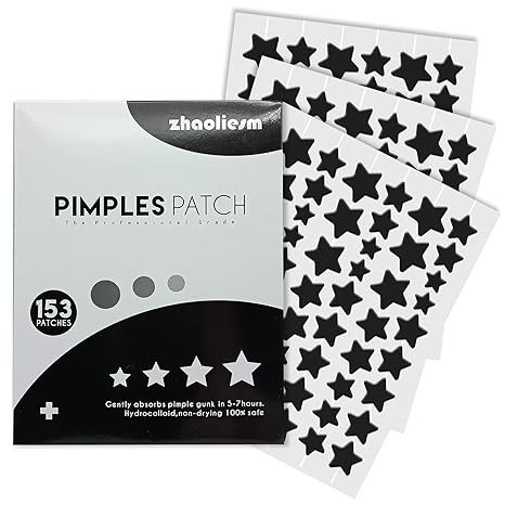 Black Star Pimple Patches for Face, 153 Counts Hydrocolloid Star Acne Patches, Cute Zit Covers for Face, Spot Stickers with Tea Tree, Salicylic Acid and Cica Oil