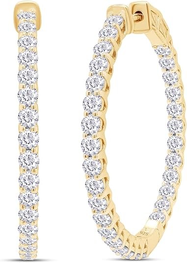 Inside Out Hoop Earrings for Women Round Lab Created Moissanite or Lab Grown Diamond Hoops in 14k Gold Plated 925 Sterling Silver Fine Jewelry Gift For Her