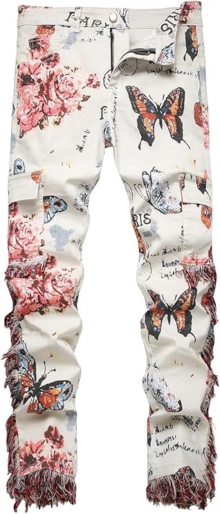 Baylvn Men's Designer Straight Slim Fit Patchwork Jeans Comfort Skinny Biker Denim Pants