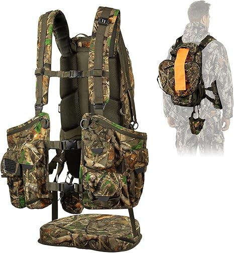 Extremus By KastKing BearHauler Turkey Hunting Vest with Thick Seat, Convertible Daypack, Hide-Away Shotgun Sling, Call & Shell Pockets, Hydration Pocket, Quiet Fabric