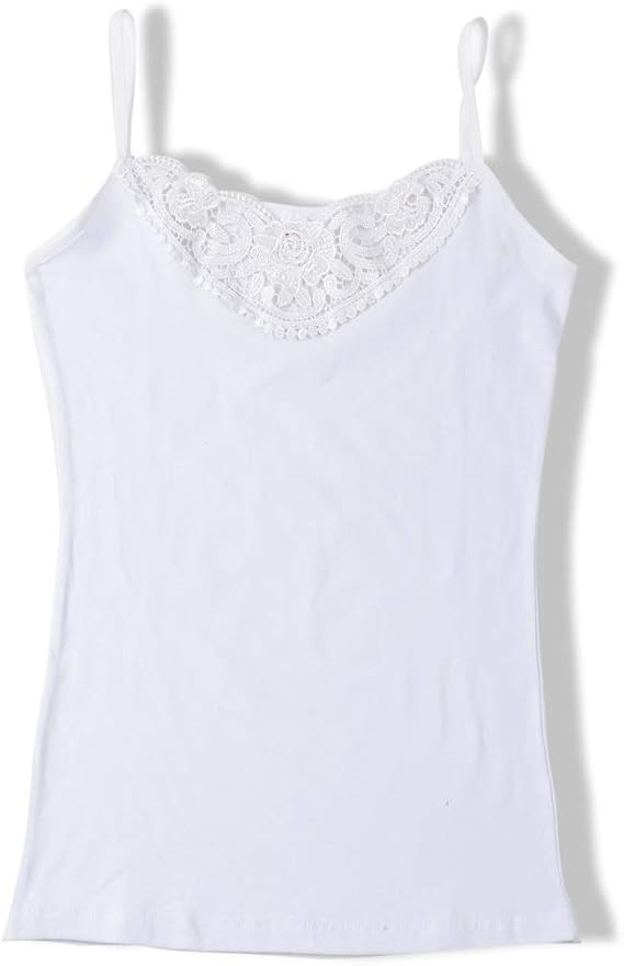 Womens Tank Top Camisoles with Premium Cotton Italian Design - Trimmed with Flower Lace on Neckline