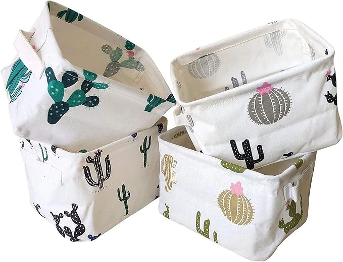 KRLIFCSL Storage Bins Foldable Cactus Storage Basket for Nursery, Kids Toys, Makeup, Small Items, Desktop Organization, Set of 4 (Cream)