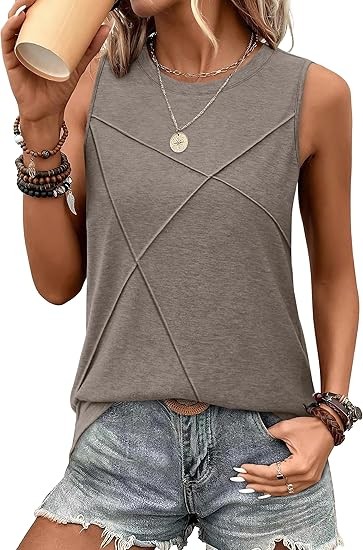 WIHOLL Women's Sleeveless Summer Crewneck Loose Fit Tank Tops