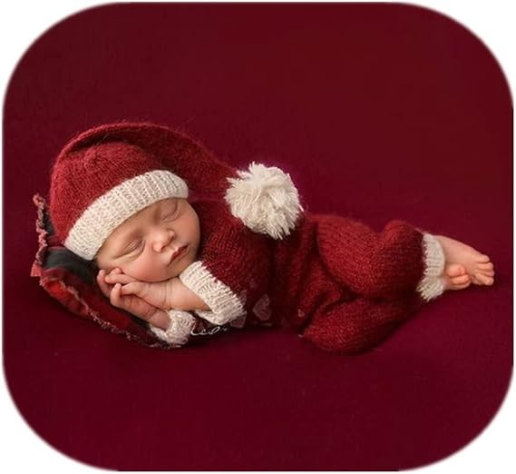 Coberllus Christmas Newborn Photography Props Christmas Outfits Baby Photo Props Xmas Santa Claus Photo Shoot Hat Red