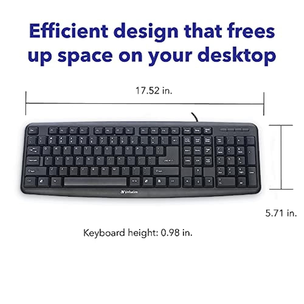Verbatim Slimline Full Size Wired Keyboard USB Plug and Play Compatible with PC, Laptop Worry-free Packaging Black
