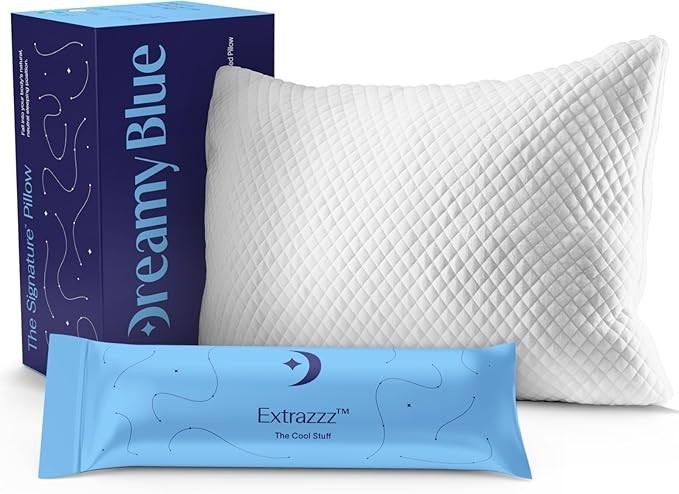DreamyBlue Signature Pillow w/Adjustable Loft • Shredded Memory Foam Fill • Neutral Alignment for Side, Back, and Stomach Sleepers • Washable Bamboo Rayon Cover • CertiPUR-US Certified Foam (Queen)