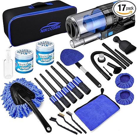 17pcs Car Detailing Kit Interior Cleaner, Car Interior Cleaning Kit with Handheld Car Vacuum, Car Detailing Brushes, Windshield Cleaning Tool, Car Cleaning Supplies, Car Accessories for Men, Women