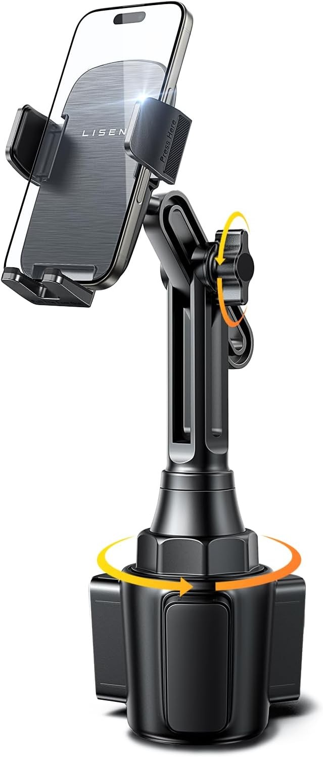LISEN Upgraded Version Cup Holder Phone Holder 360° Adjustable Long Neck Car Phone Mount Golf Cart Phone Holder, Truck Jeep Accessories for iPhone 17 Air Pro Samsung Google and All 4-7'' Phone