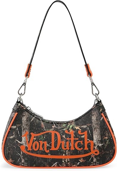Von Dutch Purse Shoulder Bag, Women's Shoulder Handbags Logo Print and Gold or Silver Chain with Wrench Charm