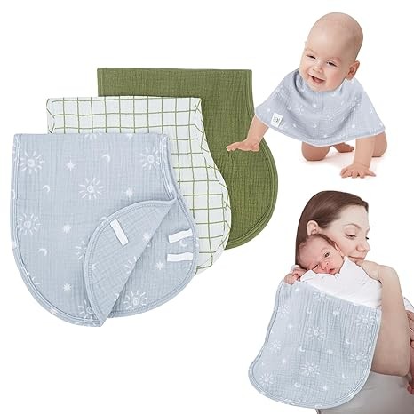 Muslin Burp Cloths with Snaps,Multi-Use Burpy Bib 100% Cotton for Spit Up & Drool,Large 22"X11" Extra Absorbent Burping Cloth for Newborn Boys Girls Essentials,Green