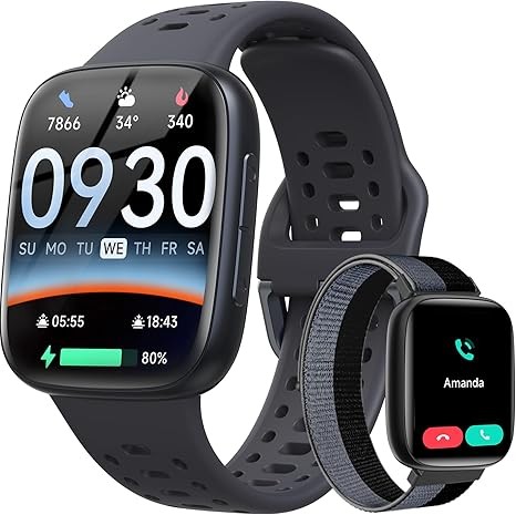 Smart Watches for Men Android iPhone (2 Bands), [1.85" AMOLED Screen] Smartwatch Fitness Tracker 3ATM Waterproof with Bluetooth Calls, AI Control, Heart Rate/SpO2/Sleep Monitor, 7 Days Battery