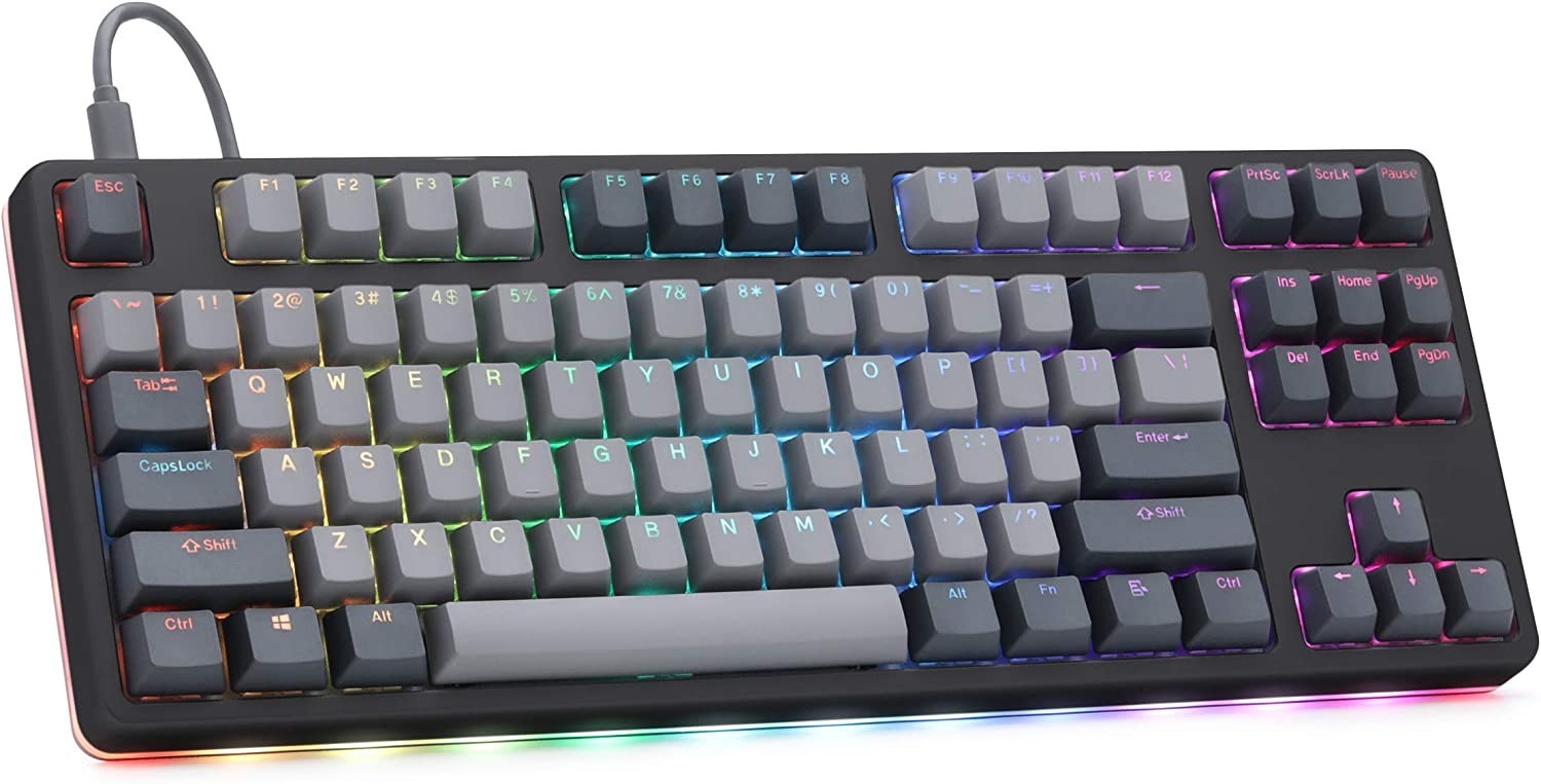 Drop CTRL High Profile Mechanical Keyboard — Keyless TKL (87 Keys) Gaming Keyboard, Hot Swap Switches, Programmable, Backlit RGB LED, USB-C, Double Click PBT, Aluminum (Black, Kaihua Speed ​​Silver)