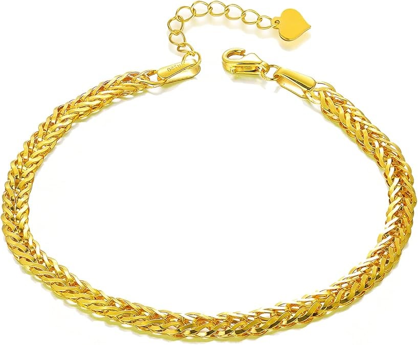 SISGEM Solid 18k Yellow Gold Celtic Chain Anklet, 18 Karat Gold Ankle Bracelet Jewelry for Women (4 mm, 9-10.4 Inches)