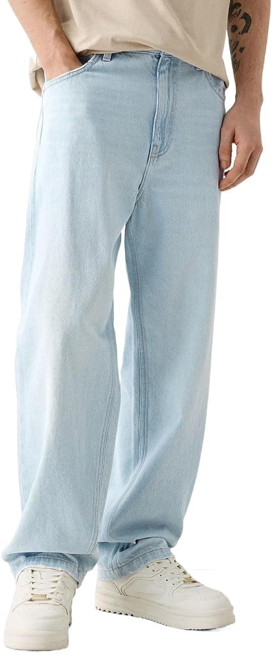 Men's Baggy Jeans Loose Fit Y2k Skater Denim Pants Casual Vintage Fashion Straight Leg Hip Hop Trousers