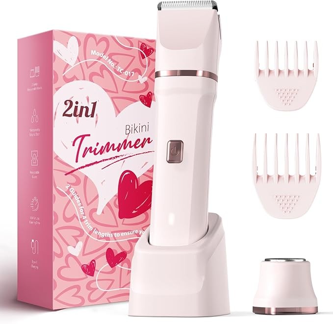 Bikini Trimmer for Women - Painless Electric Razors for Silk Skin,Cordless Body Shaver for Trip,Replaceable Lady Facial Razor, IPX7 Waterproof&Easy Cleaning, Ceramic Blade, Gifts for Women
