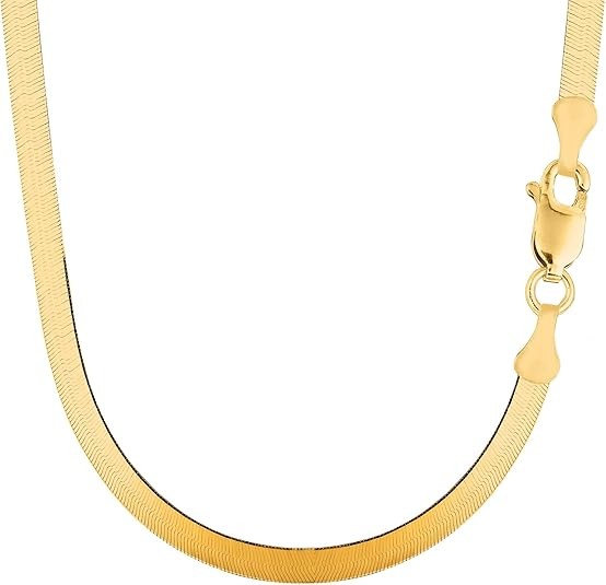 Jewelry Affairs 14k Yellow Solid Gold Imperial Herringbone Chain Necklace, 4.7mm
