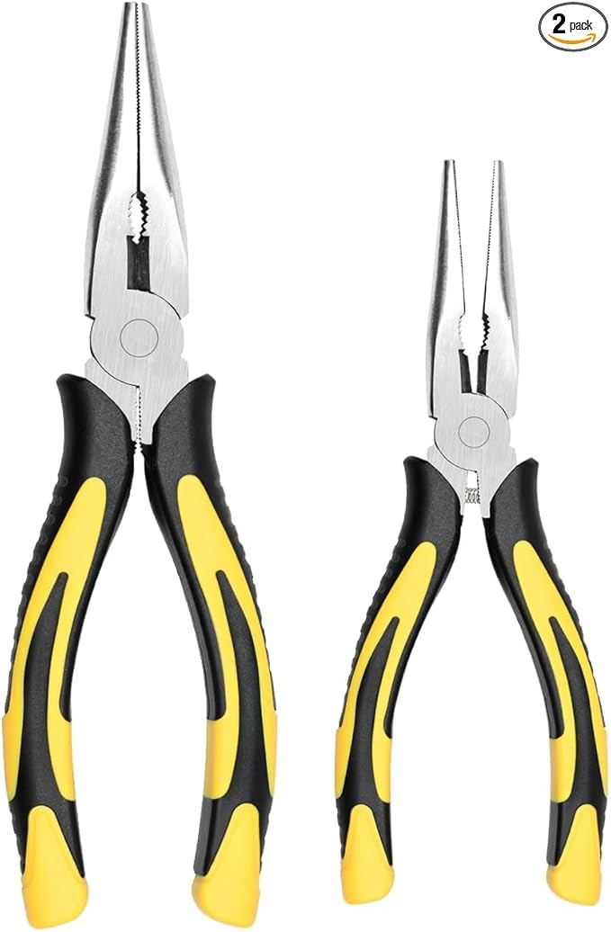Premium Long Needle Nose Pliers-6''&8'', Paper Clamp Precision, High Carbon Steel, Soft Grip with Wire Cutter, Long Nose Cutting Pliers for Home, Fishing, Jewelry, Crafts,2pcs