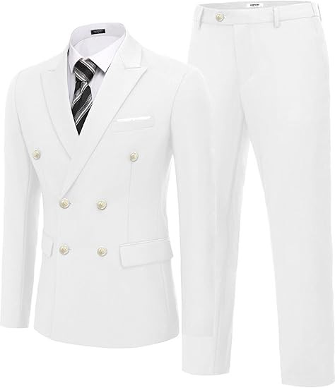 COOFANDY Men's 2 Piece Double Breasted Suits Slim Fit Tuxedo Jacket and Dress Pants Set for Wedding Business Prom