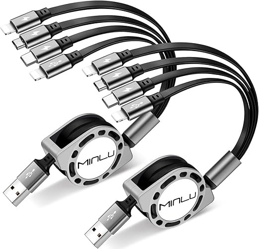 MINLU Multi Charging Cable 4A, 2Pack 4Ft Retractable Multi Fast Charger Cable, Multiple Charging Cord, 4 in 1 Multi USB Cable with Type C/Micro USB Ports for Cell Phones/IP/Galaxy/PS/Tablets/iPads