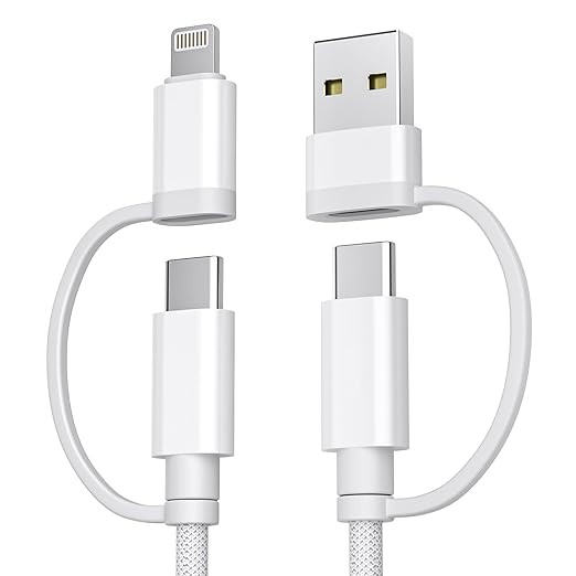 Basesailor for iPhone 17 16 Pro 4 in 1 USB C Charger Cable,Universal 60W Multi Charging Cord 6.6FT with USB C/Lightning Adapter for Apple 17e,AirPods 4/4th Generation for S26 S25 S24 S23,iPad Air