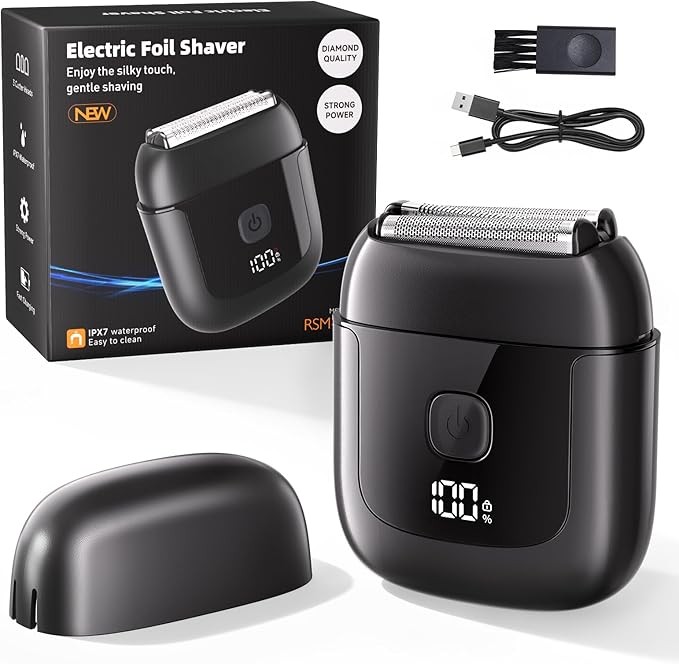 Electric Foil Shavers for Men: Mini Electric Razor with 3 Floating Blades, IPX7 Waterproof Foil Shaver, USB-C Rechargeable Shavers for Men with Travel Lock, Compact Grooming Gift for Home & Travel