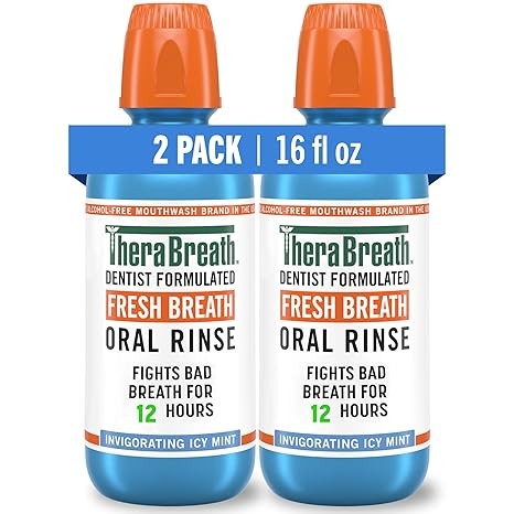 TheraBreath Fresh Breath Mouthwash, Icy Mint Flavor, Alcohol-Free, 16 Fl Oz (Pack of 2)