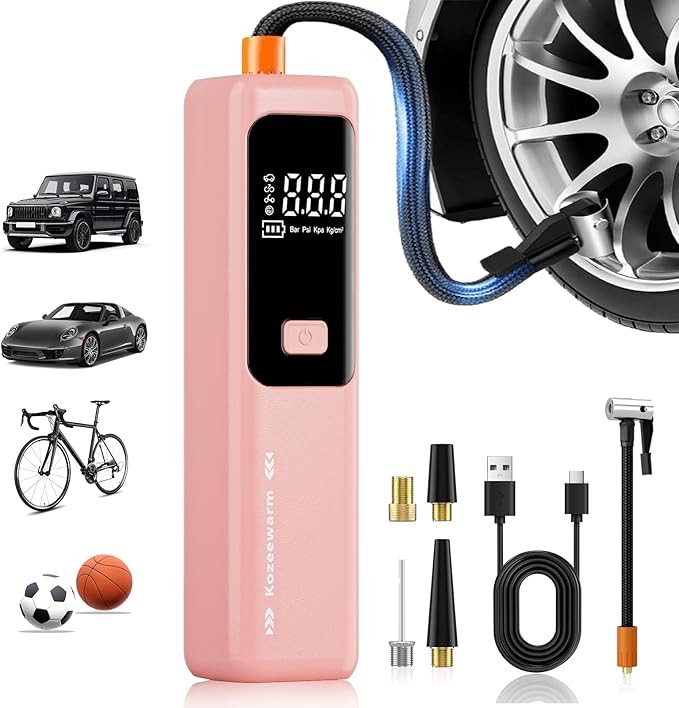 Tire Inflator Portable Air Compressor - ZGWATO Tire Air Pump with Digital Pressure Gauge, Auto Shut Off, 3X Faster Inflation, Cordless Tire Inflator for Car, Motorcycle, Bike, Bicycle and Ball, Pink