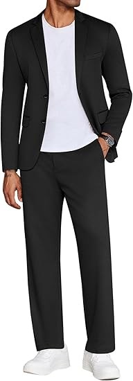 COOFANDY Men's Suits 2 Piece Slim Fit Suit Set 2 Button Lightweight Casual Knit Blazer Suit Jacket Pants