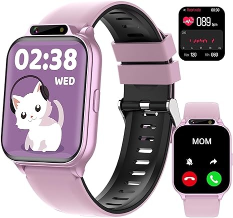 Kids Waterproof Smart Watch Girls with Fitness Tracker Sports Activity Pedometer Heartrate SpO2 Stress Monitor Flashlight APP HD Touch Screen Camera Games Music for 4-13 Year Old Girls Gifts for Kids