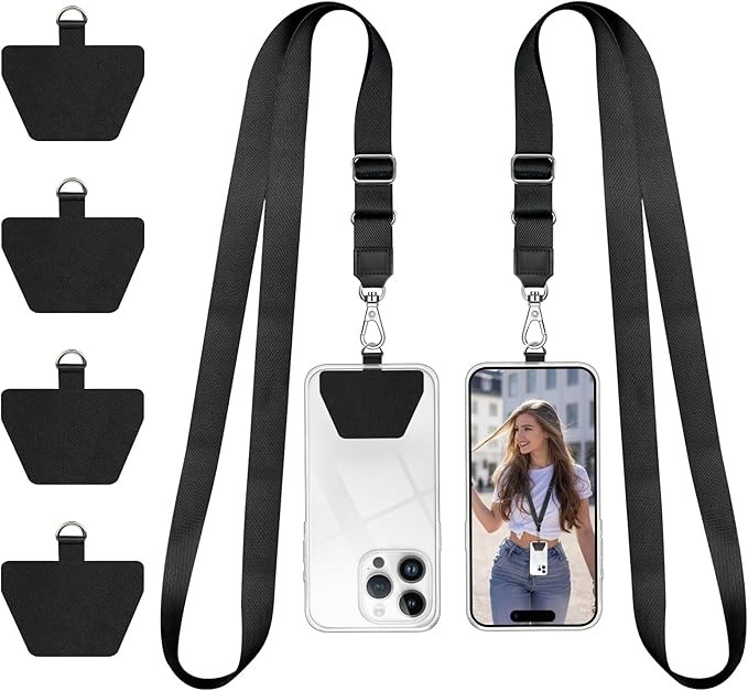 Doormoon Phone Lanyard, Universal Adjustable Neck Strap for Phone Case Keys ID Badges Cell Phone Lanyard Compatible with iPhone, Samsung, Most Smartphones, 2 Pack, Black Black