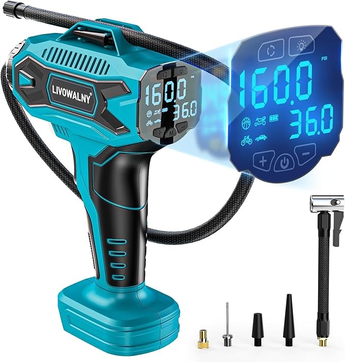 Tire Inflator Air Compressor Compatible with Makita 18V Battery, LIVOWALNY 160PSI Cordless Portable Electric Air Pump with Digital Pressure Gauge for Car Motorcycles Bike Sport Ball Auto (no battery)