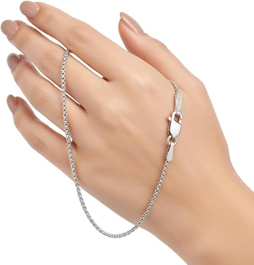 Jewelry Affairs 14k White Gold Round Box Chain Necklace, 1.4mm