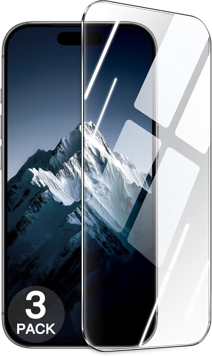 JETech 9H+ Shatterproof Screen Protector for iPhone 15 6.1-Inch, Tempered Glass Military Grade Film with Easy Installation Tool, Case-Friendly, HD Clear, 3-Pack